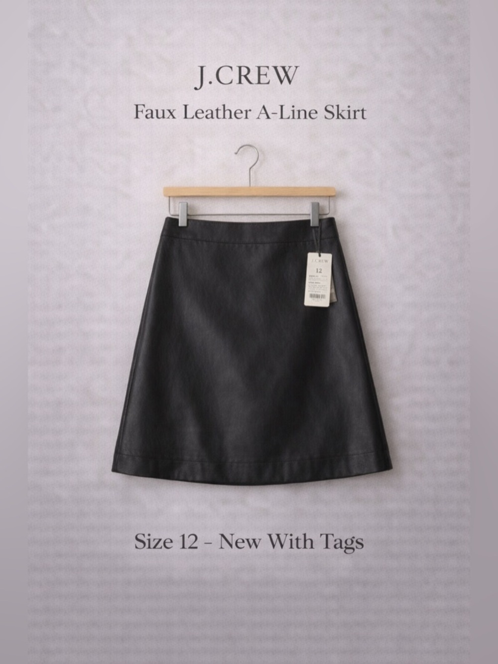J.Crew Black Faux Leather A-Line Skirt Size 12 NWT Classic Fall Chic